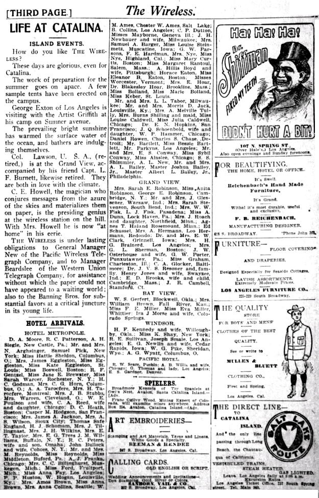 Page 3 of the debut March 25, 1903 issue of the The Wireless, Avalon (California)