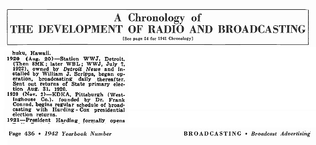 1942 Broadcasting Yearbook chronology