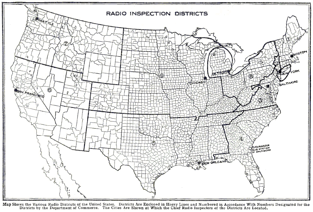  U.S. Radio Inspection Districts Map - July, 1922