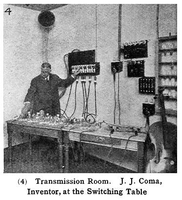 Transmission Room. J. J. Coma, inventor, at the switching table