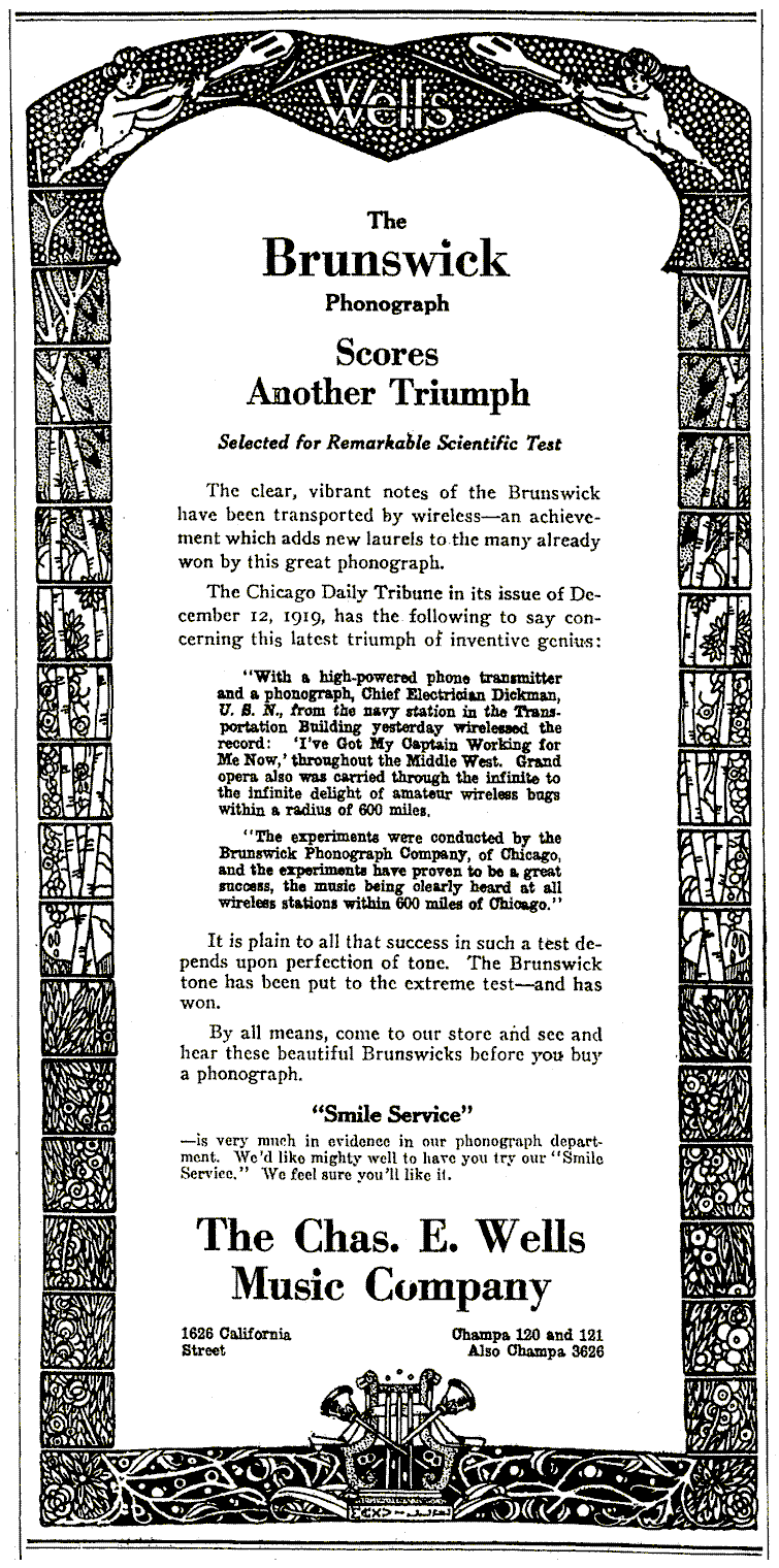 Chas. E. Wells Music Company Advertisement