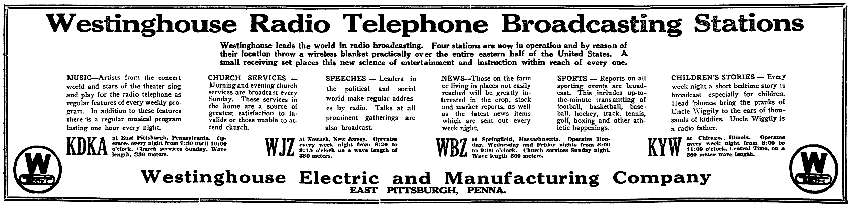 Westinghouse broadcasting advertisement
