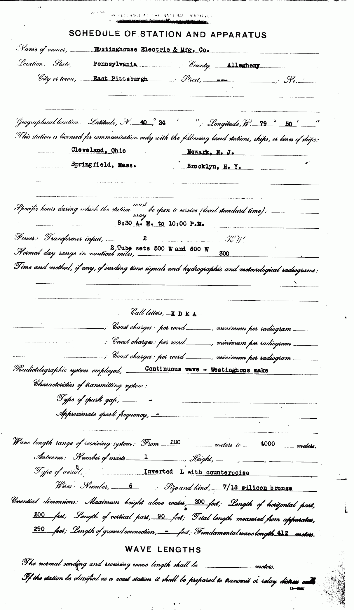 KDKA second licence (November 7, 1921) - 3rd page