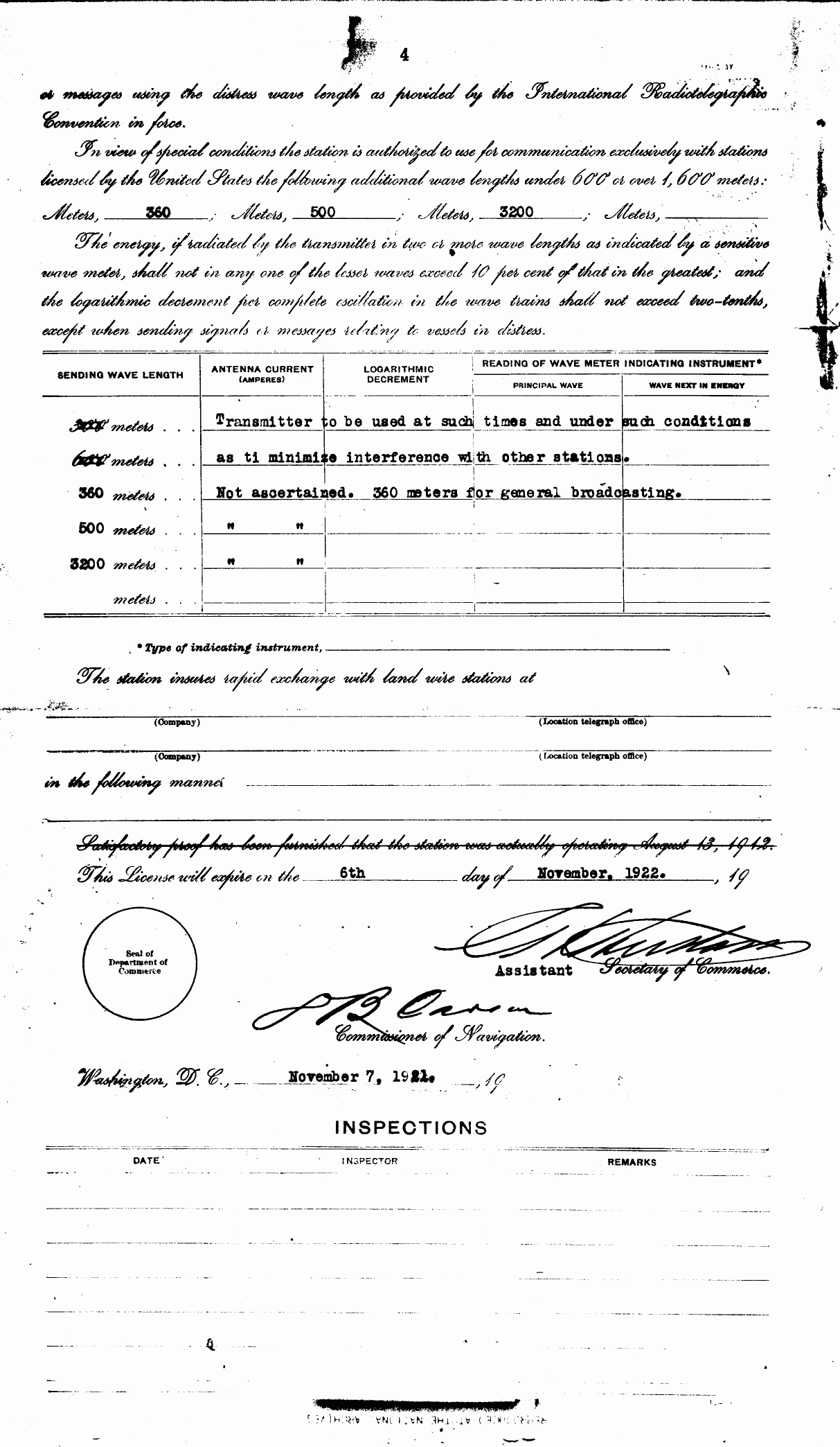 KDKA second licence (November 7, 1921) - 4th page